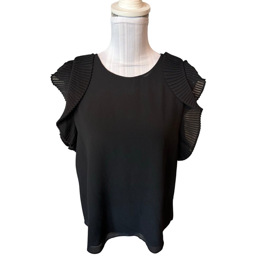 Naked Zebra Black Pleated Sleeve Blouse Size M